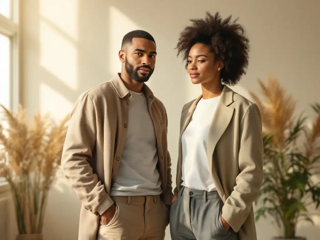 Diverse professionals in zakelijke kleding tonen zelfverzekerd leiderschap tijdens een betekenisvolle uitwisseling in een minimalistische vergaderruimte met natuurlijk licht.